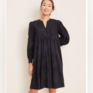 Ann Taylor Dobby Shirred Shift Dress Lace Sleeve Size 8 Retails $159